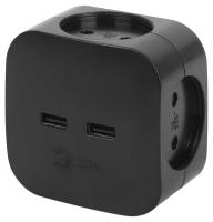 Разветвитель электрический ЭРА SP-4-USB-B на 4 розетки + 2xUSB 2400mA без заземления 10А черный Б0049536