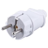 Вилка STEKKER PPG16-42-201 прямая с заземляющим контактом, ABS пластик 250В, 16A, IP20, белая