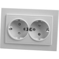 Розетка 2-местная с/з Stekker, PST16-9014-01, 250В, 16А с защитной шторкой Эрна, белый 39054