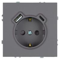 Розетка 1-местная з/ш с/з 16А + USB + Type C (механизм), Stekker, 250В, 20W Эмили, платиново-серый, soft-touch, RST16-5119-10 50219