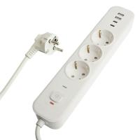 Сетевой фильтр 3-местный с/з Stekker 3x1мм2, 5 м, 250В, 16А, 2 USB-A+2 Type-C 3, серия Nova, белый 50101