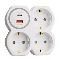 Разветвитель сетевой на 3 выхода с/з, Stekker, 250В, 16А, USB A+Type C, 2,4А, PD, белый/серый ADP16-17-20 50110