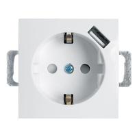 Розетка 1-местная с/з (механизм), Stekker, PST16-9111-01, 250В, 16А с защ. шторкой и с USB Эрна, белый 39318
