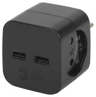 Разветвитель электрический ЭРА SP-2-USB-B на 2 розетки + 2xUSB 2400mA без заземления 10А черный Б0049535
