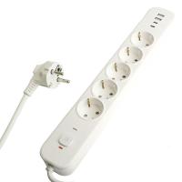 Сетевой фильтр 5-местный с/з Stekker3x1мм2, 1,8 м, 250В, 16А, 2 USB-A+2 Type-C, серия Nova, белый 50102