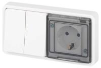 Блок розетка с выключателем ЭРА Эксперт 11-7522-01 двойным IP55 16A-10AX-250В горизонт. СУ белый Б0063274