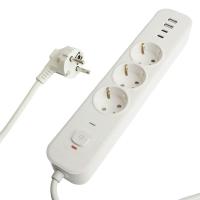Сетевой фильтр 3-местный с/з Stekker 3x1мм2, 1,8 м, 250В, 16А, 2 USB-A+2 Type-C, серия Nova, белый 50099