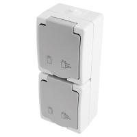 Вертикальная розетка 2-местная с крышкой с/з STEKKER PST16-12-54, пластик АВS, 250В, 16А, IP54, серый/графит 49724