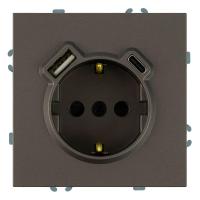 Розетка 1-местная з/ш с/з 16А + USB + Type C (механизм), Stekker, 250В, 20W Эмили, RST16-5119-09, антрацит, soft touch 50361