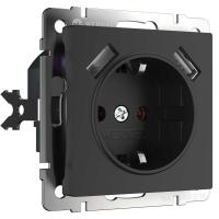 Розетка Werkel с заземлением, шторками и USBх2 черный матовый W1171508 4690389156915