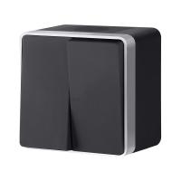 W5020234/ Выключатель двухклавишный влагозащищенный Gallant (черный с серебром)