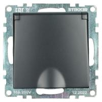 Розетка 2P+PE Stekker Катрин со шторками крышкой черный GLS16-7112-05 39608