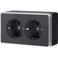 W5072134/ Розетка двойная с заземлением Gallant (черный с серебром)