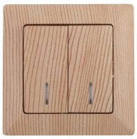 Выключатель двухклавишный ЭРА Intro Solo 10A 250V с подсветкой дерево 4-105-11 Б0043297