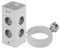 Сетевой фильтр ЭРА TWR-8es-1,5m-4USB-W башня с защитой заземлением с выключателем 8 розеток+4xUSBA+C 1,5м 16А белый Б0069071