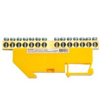Шина"PE" на изоляторе STEKKER 6*9 на DIN-рейку 14 выводов, желтый, LD555-69-14