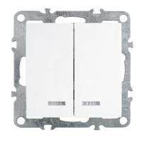 Выключатель 2-клавишный с индикатором (механизм), Stekker, PSW10-9102-01, 250В, 10А Эрна, белый 39310