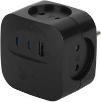 Разветвитель электрический ЭРА SP-4-3USBAC-B на 4 розетки + 3 USB A+C со шторками 10А черный Б0069084
