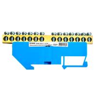 Шина"N" на изоляторе STEKKER 6*9 на DIN-рейку 14 выводов, синий, LD555-69-14