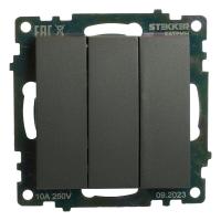 Выключатель трехклавишный Stekker Катрин графит GLS10-7108-06 49415