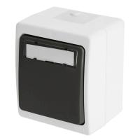 Выключатель 1-клавишный с окном для маркировки самовозвратный Stekker, PSW10-114-54, открытой установки, 250В, 10А, IP54, серый/графит 49723