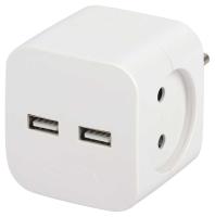 Разветвитель электрический ЭРА SP-2-USB-W на 2 розетки + 2xUSB 2400mA без заземления 10А белый Б0049531