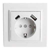 Розетка 1-местная Stekker, PST16-9016-01, 250В, 2.1А с USB+ type C Эрна, белый 50076