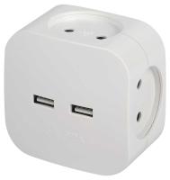 Разветвитель электрический ЭРА SP-4-USB-W на 4 розетки + 2xUSB 2400mA без заземления 10А белый Б0049532