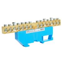 Шина"N" на изоляторе Stekker 8*12 на DIN-рейку 14 выводов, синий, LD555-812-14 49542