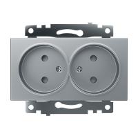 Розетка двойная 2P Stekker Катрин со шторками серебро GLS10-7113-03 39583