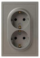 Розетка ЭРА Galaxy 15-2104-07 с заземлением двойная 2X2P+E Schuko 16А-250В IP20 титан Б0070689