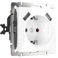 Розетка с заземлением, шторками и USBх2 Werkel белый W1171501 4690389155345