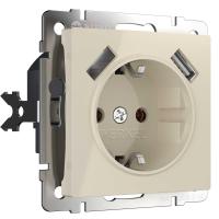 Розетка с заземлением, шторками и USBх2 Werkel слоновая кость W1171503 4690389155833