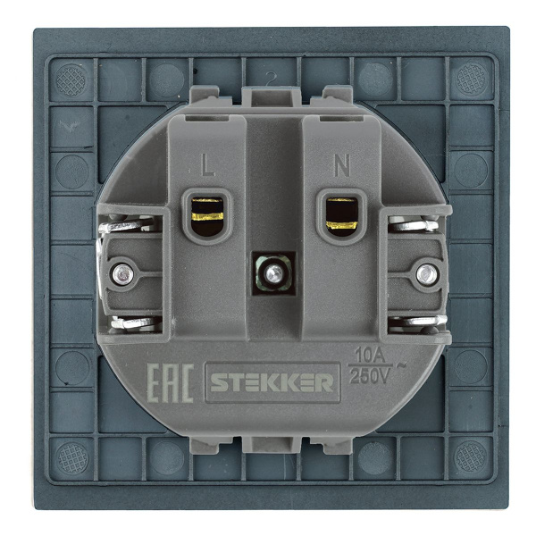 Розетка 1-местная с защитной шторкой (механизм), Stekker, б/з, 250В, 16А Мия, RST16-3109-05, черный бархат 50453