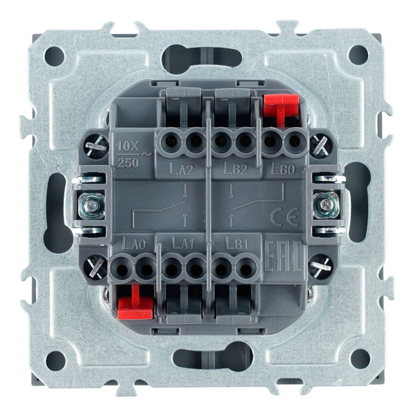 Переключатель 2-клавишный (механизм), СЗК, Stekker, 250В, 10А Эмили, RSW10-5107-10ZK, платиново-серый, soft touch 50241