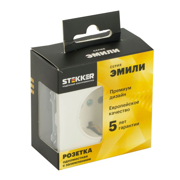 Розетка 2P+PE Stekker Эмили со шторками белый фарфор RST16-5110-01 49880