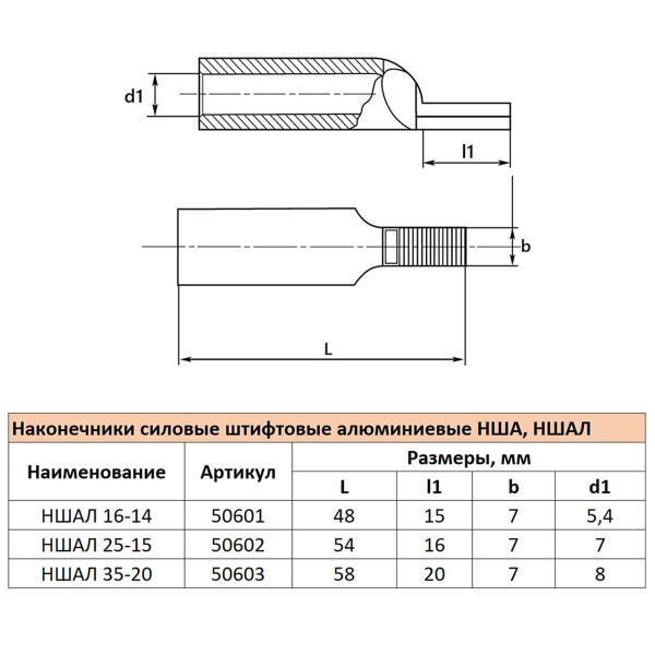 Наконечник штифтовой алюминиевый луженый НШАЛ 25-15 LD-NSHAL-25-15 50602