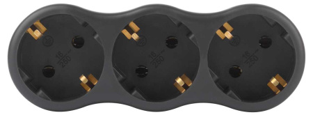 Разветвитель электрический ЭРА SPx-3e-B на 3 розетки с заземлением 16А черный Б0059723