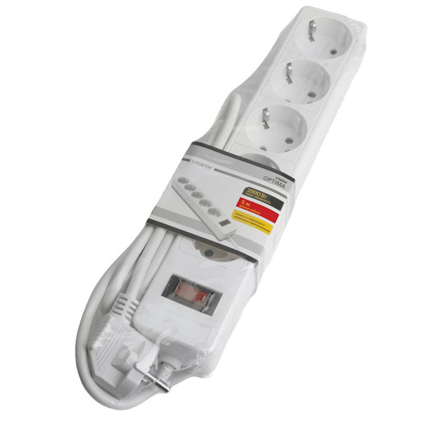 Сетевой фильтр 4-местный с/з Stekker HM20-41-05 3x1мм2, 5 м, серия Optima, белый 50091