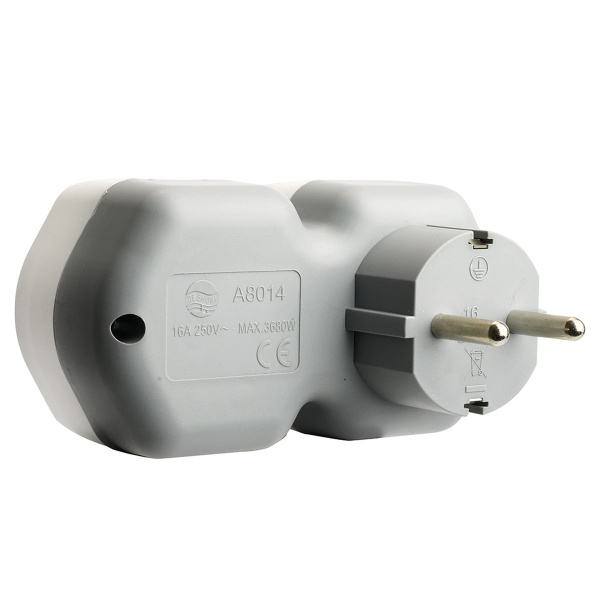 Разветвитель сетевой на 1 выход с/з Stekker 250В, 16А, USB A+ Type C, 2,4А, PD, белый/серый, ADP16-16-20 50109