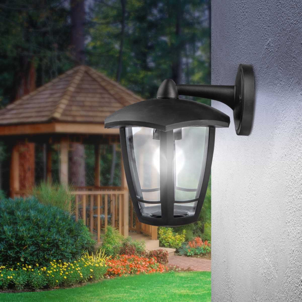 Садово-парковый светильник ЭРА «Дели 3» НБУ 07-40-004 черный 6-гранный настенный IP44 Е27 max 60Вт Б0051188