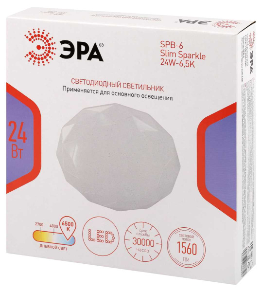 Светильник потолочный светодиодный ЭРА Классик без ДУ SPB-6 WH 24W-6,5K Slim Sparkle Б0069788