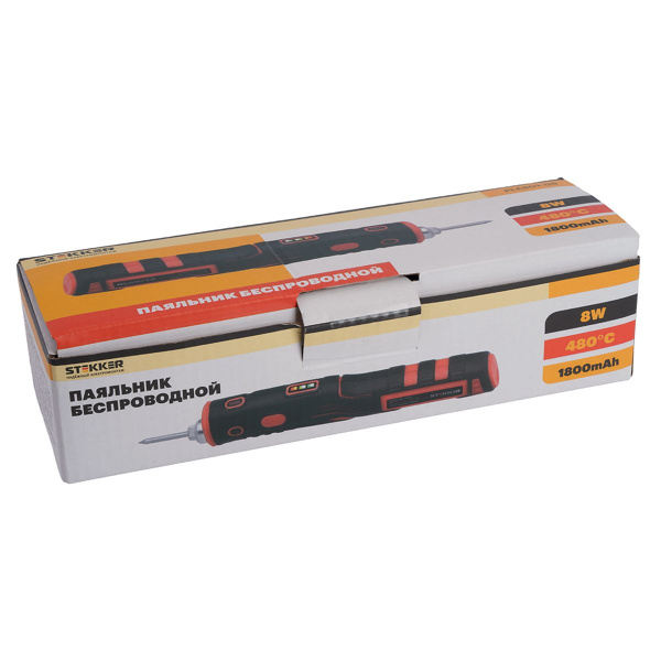 Паяльник беспроводной 8W, нихромовый нагреватель, 1800 mAh, 5В, красный/черный, PLE801-08 50098