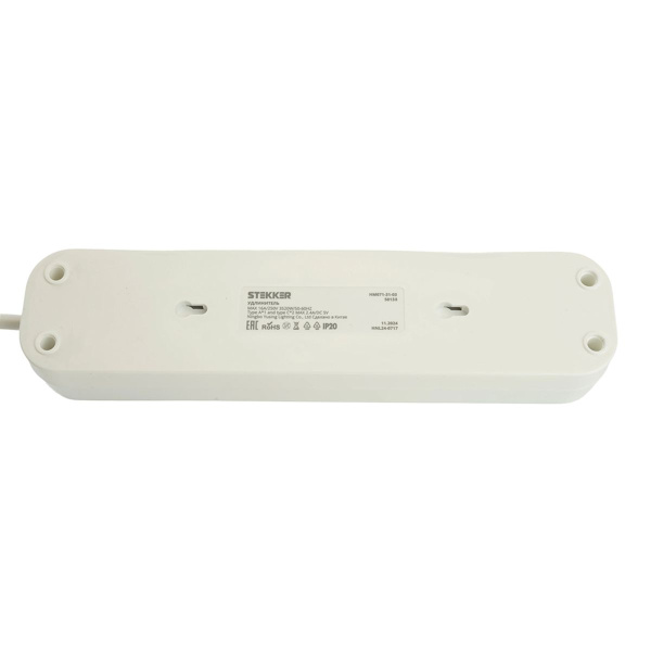 Удлинитель 3-местный с/з с выключ. Stekker HM071-31-05 3x1мм2, 5м, 250В, 16А, 1USB+2C, 2.4A Home, белый 50138