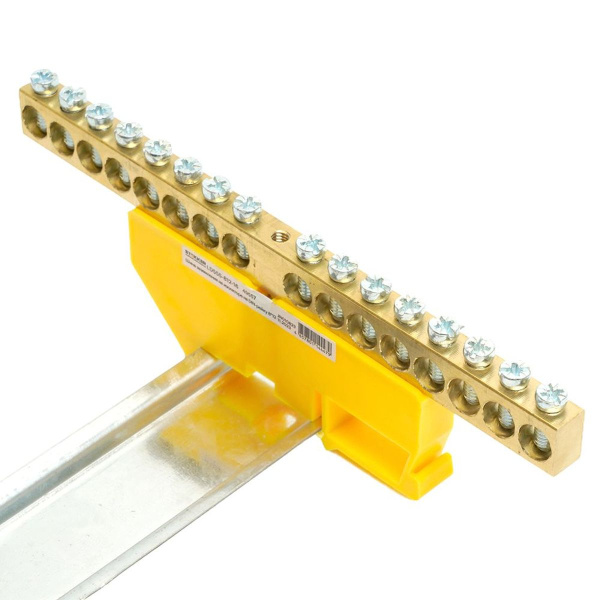 Шина "PE" Stekker на изоляторе 8*12 на DIN-рейку 16 выводов, желтый, LD555-812-16 49557