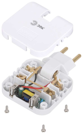 Разветвитель электрический ЭРА SPF-2-FL-USB поворотный на 2 розетки + 2USB 10А белый Б0069089