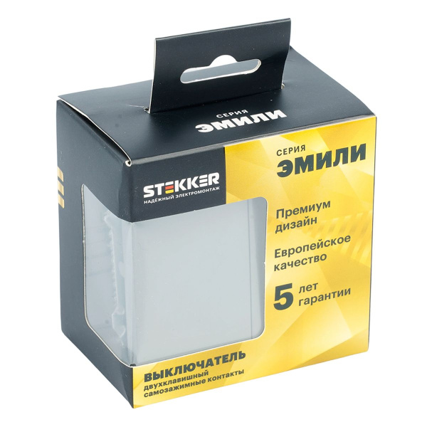 Выключатель 2-клавишный (механизм), СЗК, Stekker, 250В, 10А Эмили, RSW10-5104-10ZK, платиново-серый, soft touch 50239