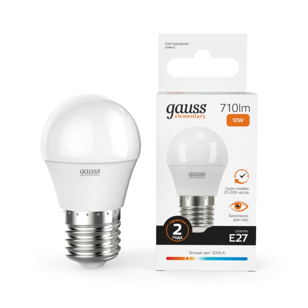 Лампа светодиодная Gauss E27 10W 3000K матовая 53210