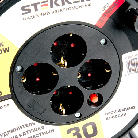 Удлинитель на катушке Stekker Standart 4 гнезда с/з ПВСбм 3*1 30м STD01-40-30 49390