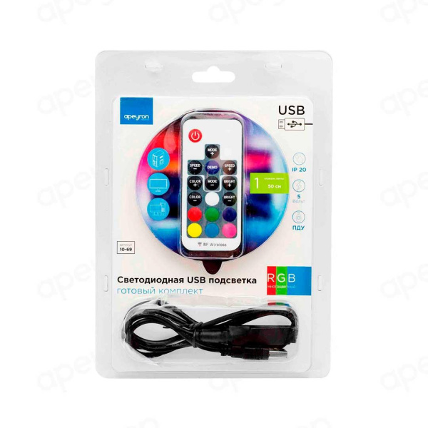 Светодиодная лента Apeyron 7,2W/m 30LED/m 5050SMD разноцветная 1M 10-69 Светодиодная лента Apeyron 7,2W/m 30LED/m 5050SMD разноцветная 1M 10-69